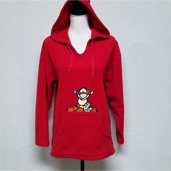 VINTAGE 90s Disney Winnie The Pooh Tigger Red Hooded Fleece Sweatshirt Medium - Picture 6 of 14